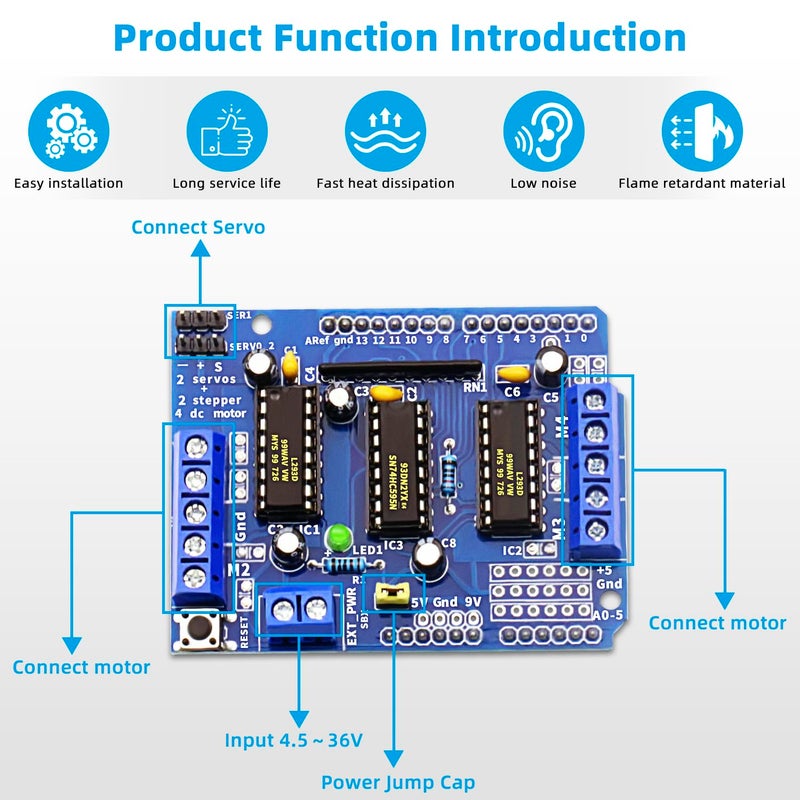 DaFuRui 4Pack L293D Stepper Motor， DC Motor Drive Shield Stepper Motor Drive Shield Expansion Board Electric Control Panels Compatible with Arduino - Image 2